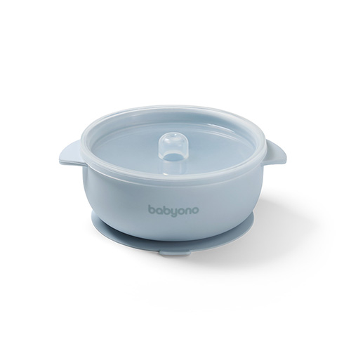 Silikon Bowl with lid Babyono blue