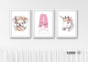 Set of Three Nursery Prints in frames Z1