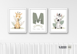 Set of Three Nursery Prints in frames M1